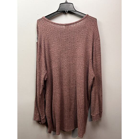 Avenue Sweater Woman’s 26/28 Mauve Floral Mixed Media Pullover Scoop Neck - Picture 2 of 7